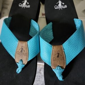 Corkys teal flip flops